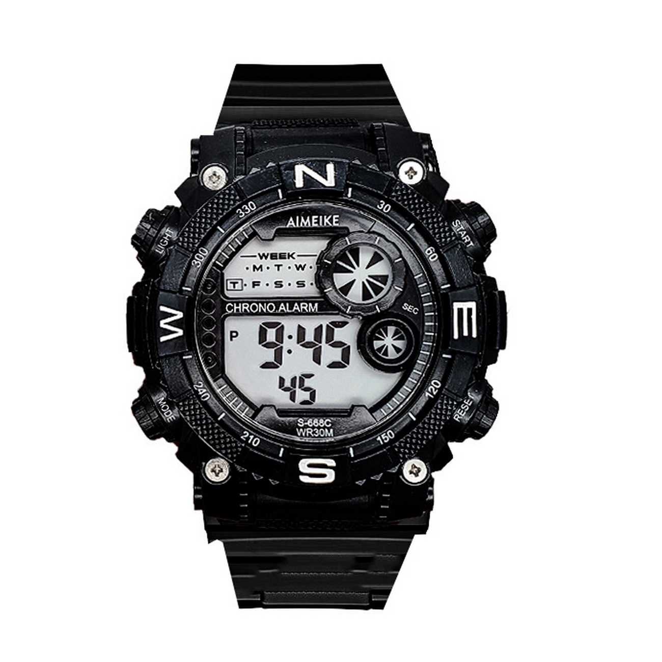 Reloj Digital Luces Resistente Al Agua Orientaciòn Negro + Estuche