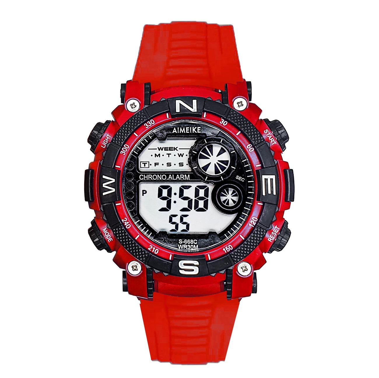 Reloj Digital Luces Resistente Al Agua Orientaciòn Rojo + Estuche