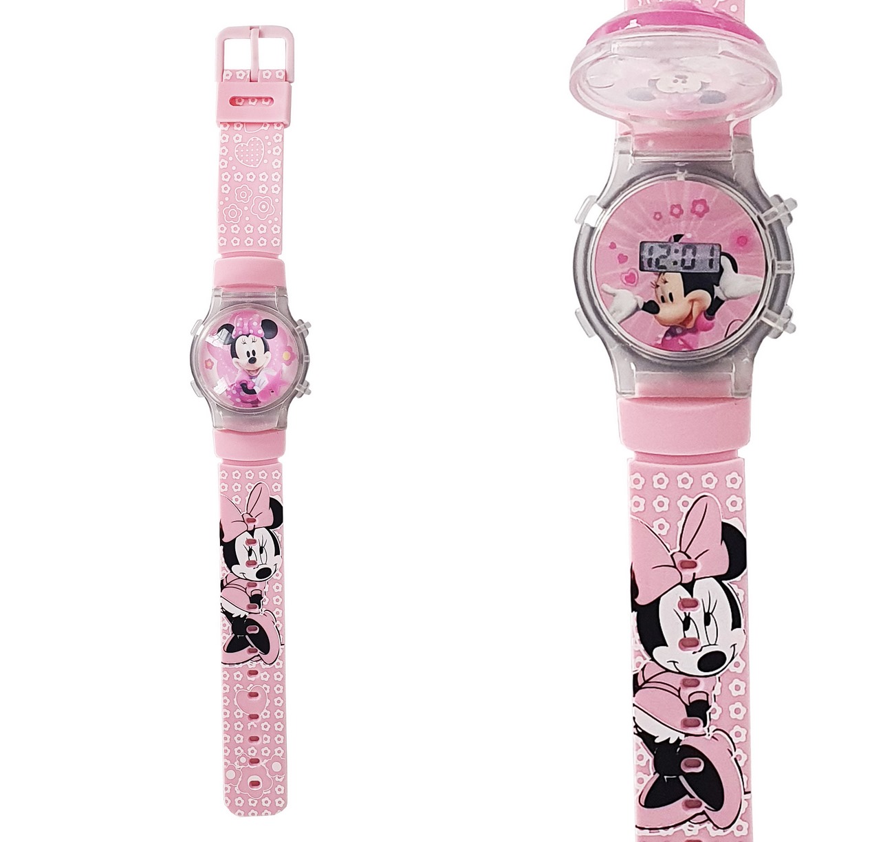 Reloj Niñas Digital Luces Tapa Infantil Minnie Mouse 3d