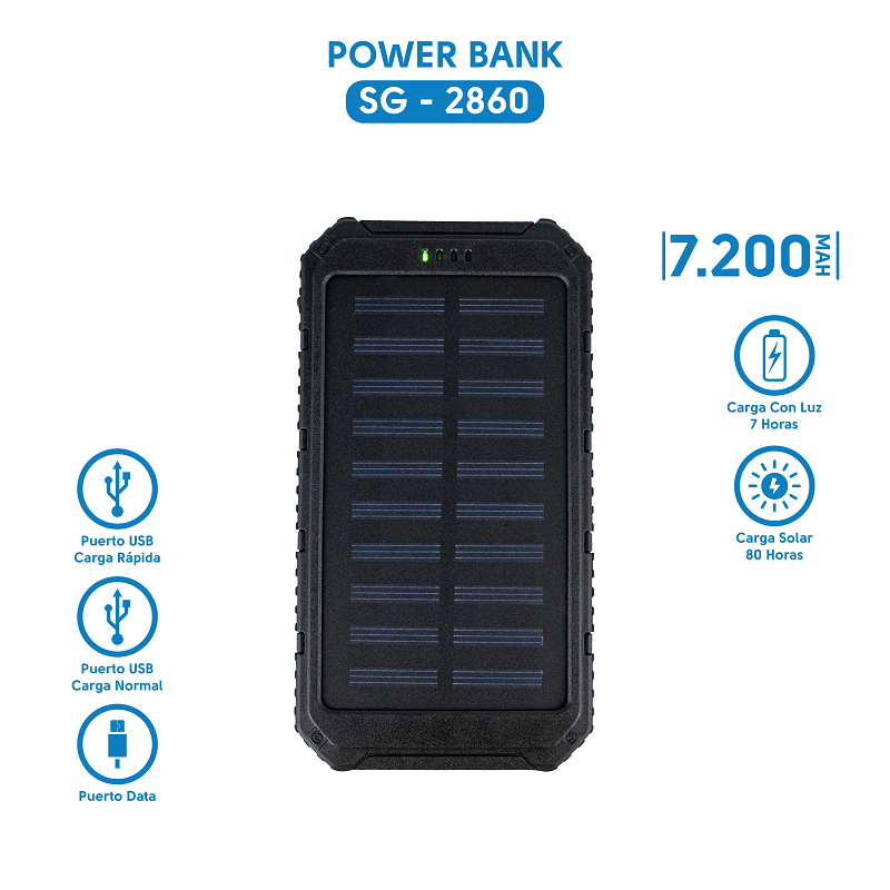 Power Bank Solar Batería Cargador Portátil 7200mah