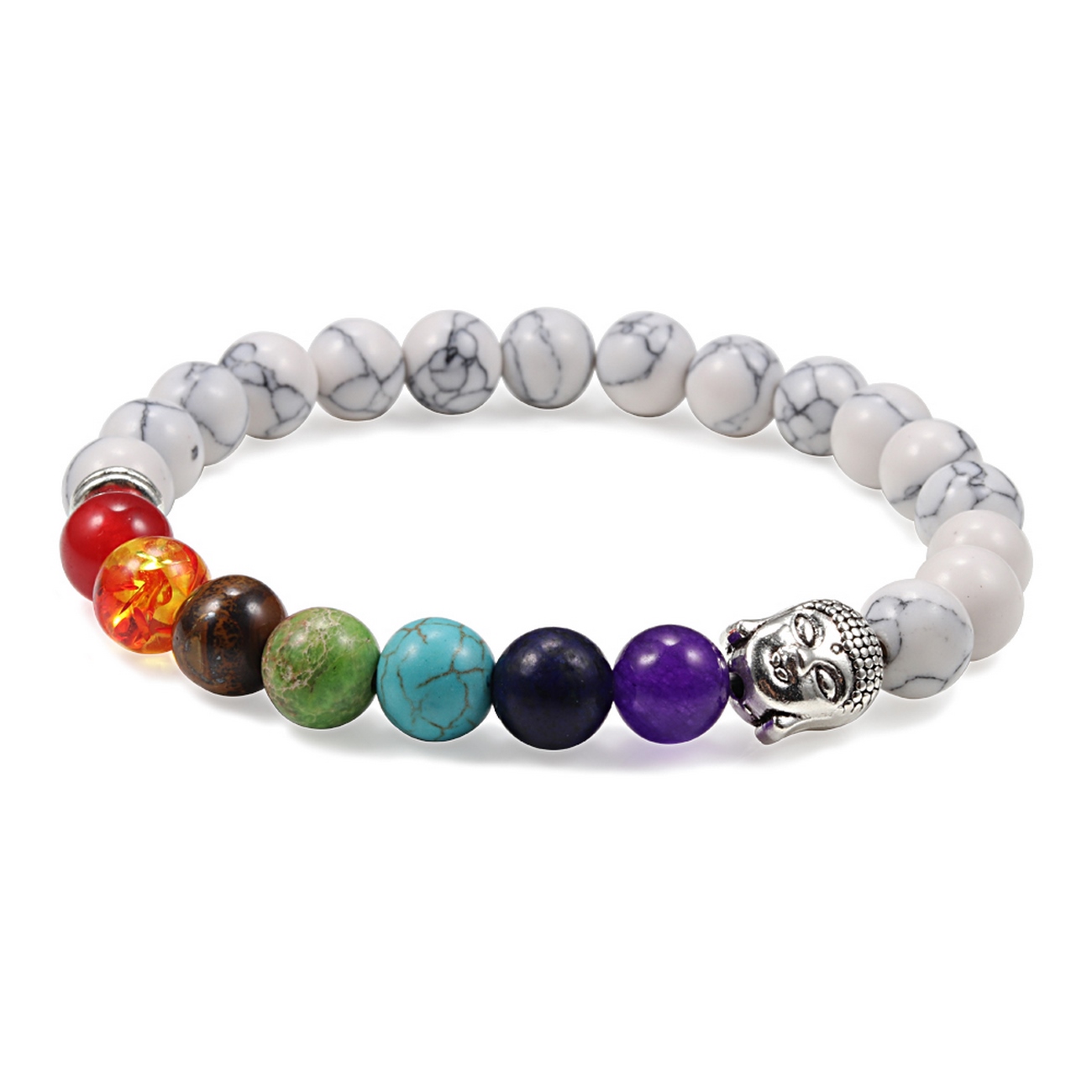 Pulsera Buda Cuarzo Blanco 7 Chakras + Estuche