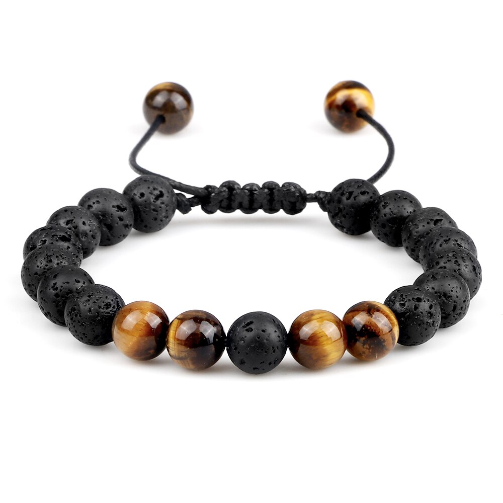 Pulsera Pareja Cuarzo Ojo De Tigre - Piedra Volcanica + Estuche