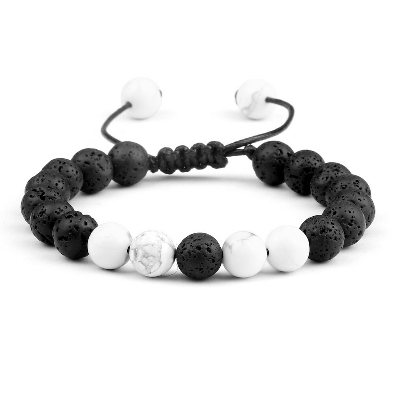 Pulsera Cuarzo Blanco - Piedra Volcanica Tejida Unisex + Estuche