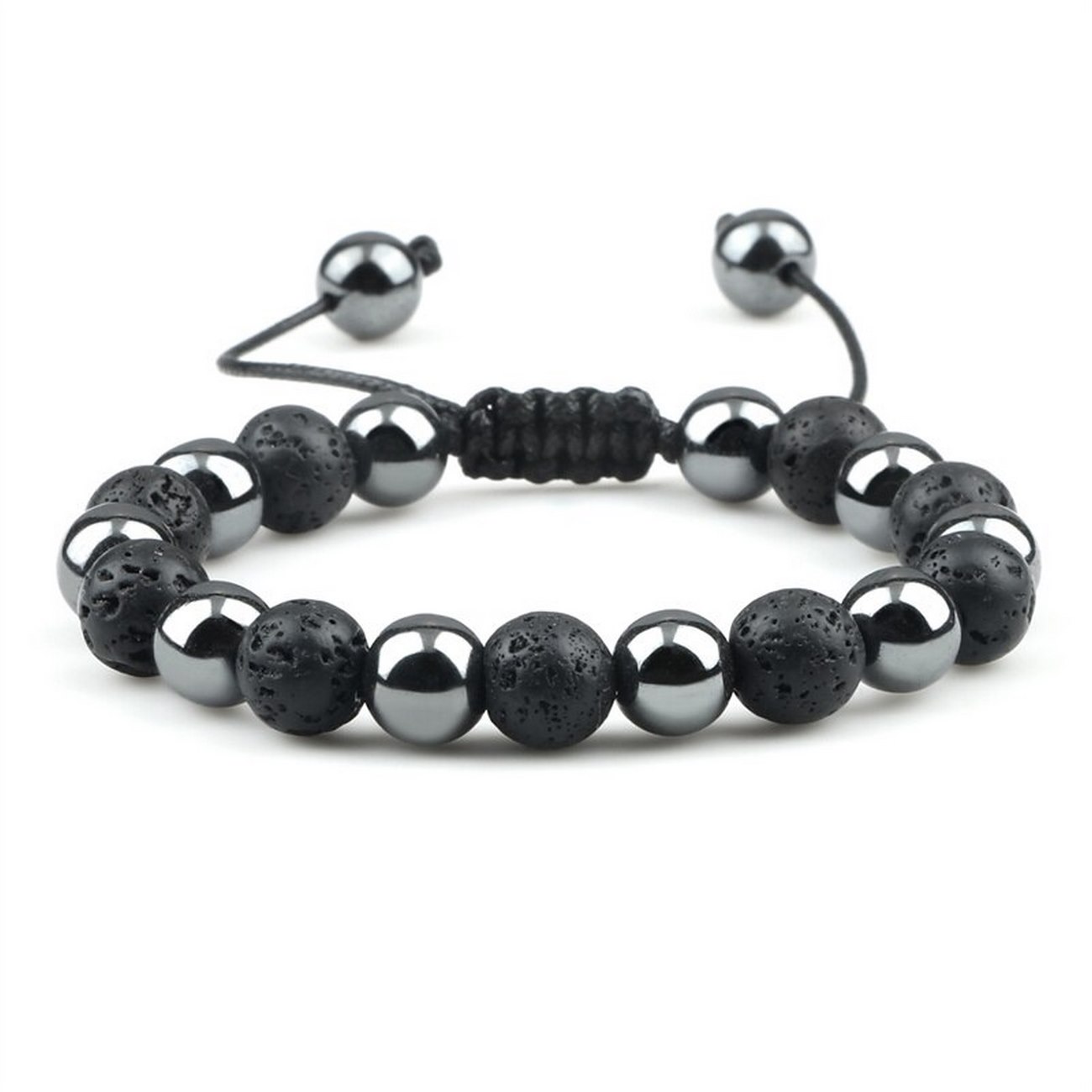 Pulsera Cuarzo Hematita Piedra Volcanica Tejida Unisex + Estuche