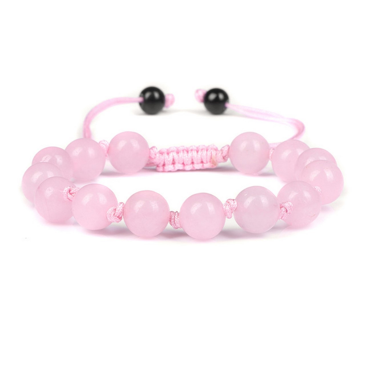 Pulsera Cuarzo Rosa Nudos Tejida + Estuche 