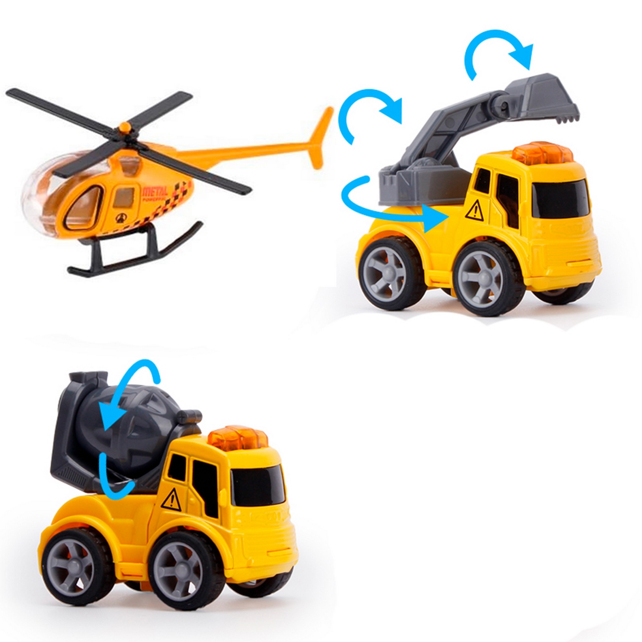 Carros De Impulso Y Helicoptero Colección Construcciònx3 Pcs