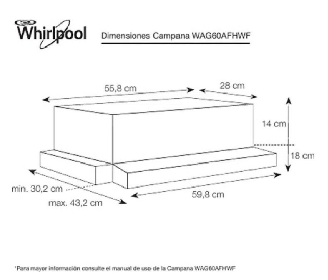 Campana Whirlpool De Mueble WAG60AFHWF 60cm - 110V
