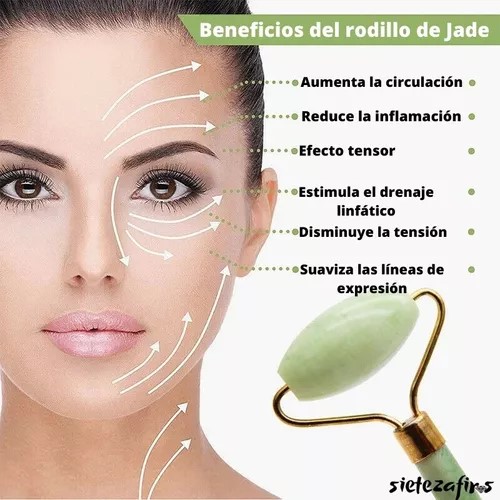 Rodillo Facial Jade 100 % Natural Masajeador Antiarrugas
