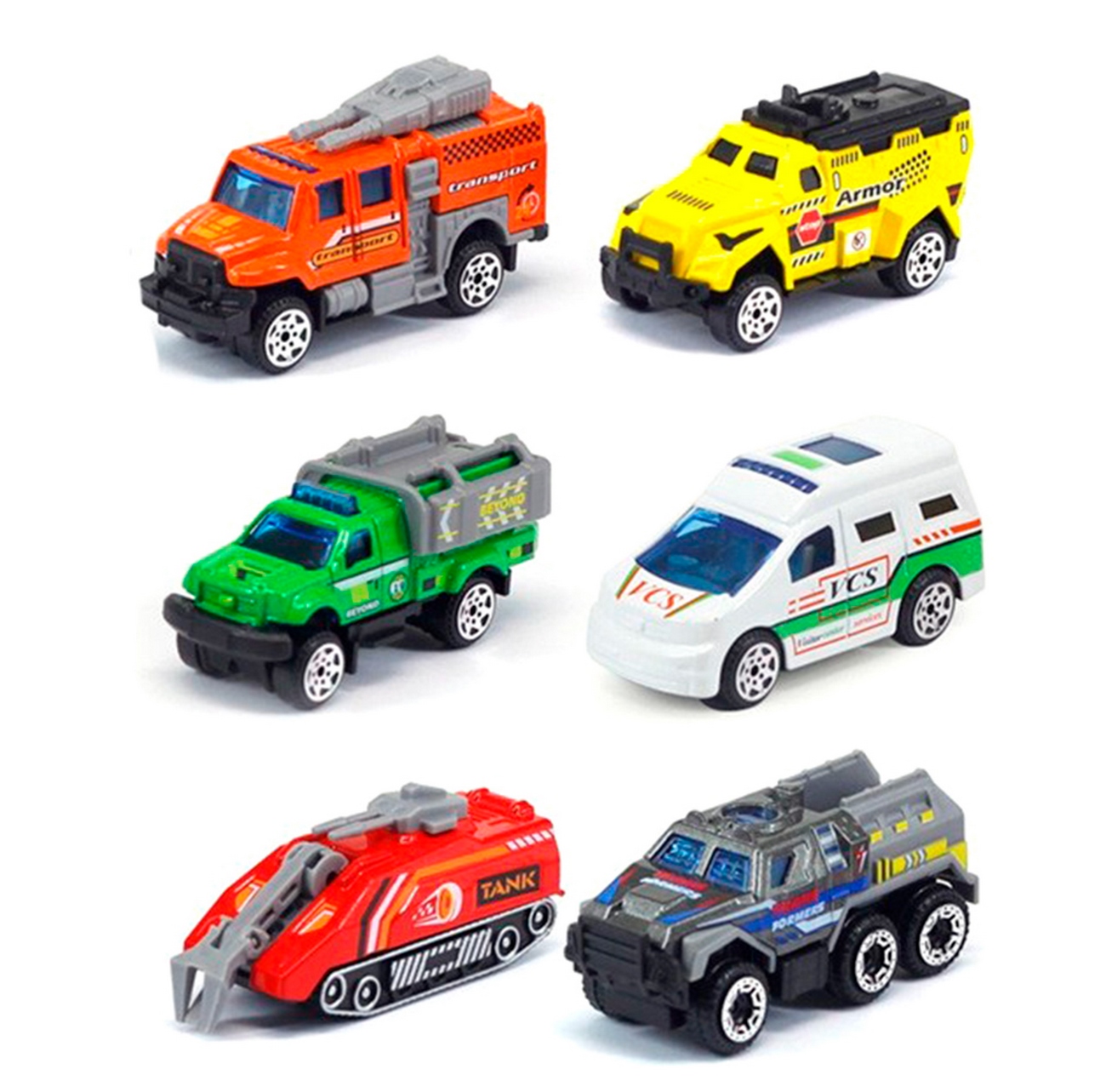 Colección Carros Vehiculos Mixtos De Metal 6 Pcs Juguete