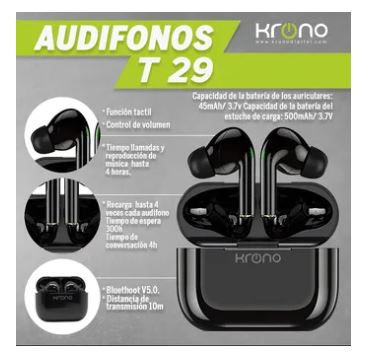 Audífonos Krono T29 Conexión Bluetooth Negro