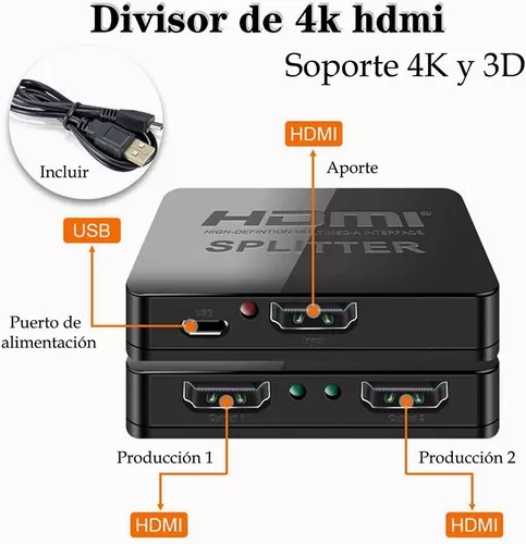 Splitter Divisor Hdmi 1 Entrada Con 2 Salidas Full Hd 1080p 4k
