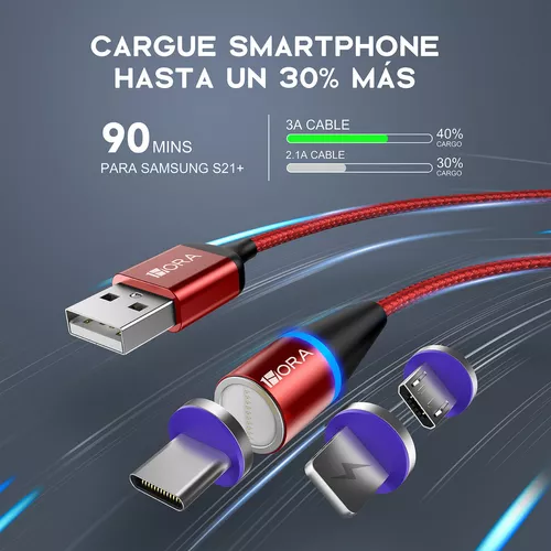 Cable Magnético Iman 3 En 1 Carga Rápida Usb V8 Ip Tipo C Color Rojo
