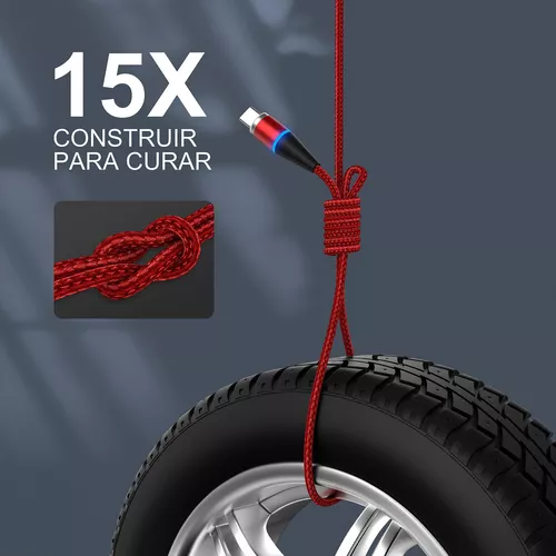 Cable Magnético Iman 3 En 1 Carga Rápida Usb V8 Ip Tipo C Color Rojo