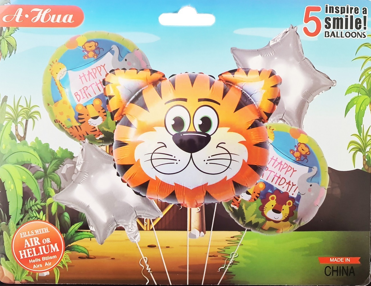 Kit Set Globo Feliz Cumpleaños Tigre Animales De La Selva