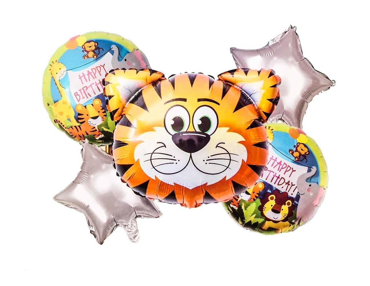 Kit Set Globo Feliz Cumpleaños Tigre Animales De La Selva