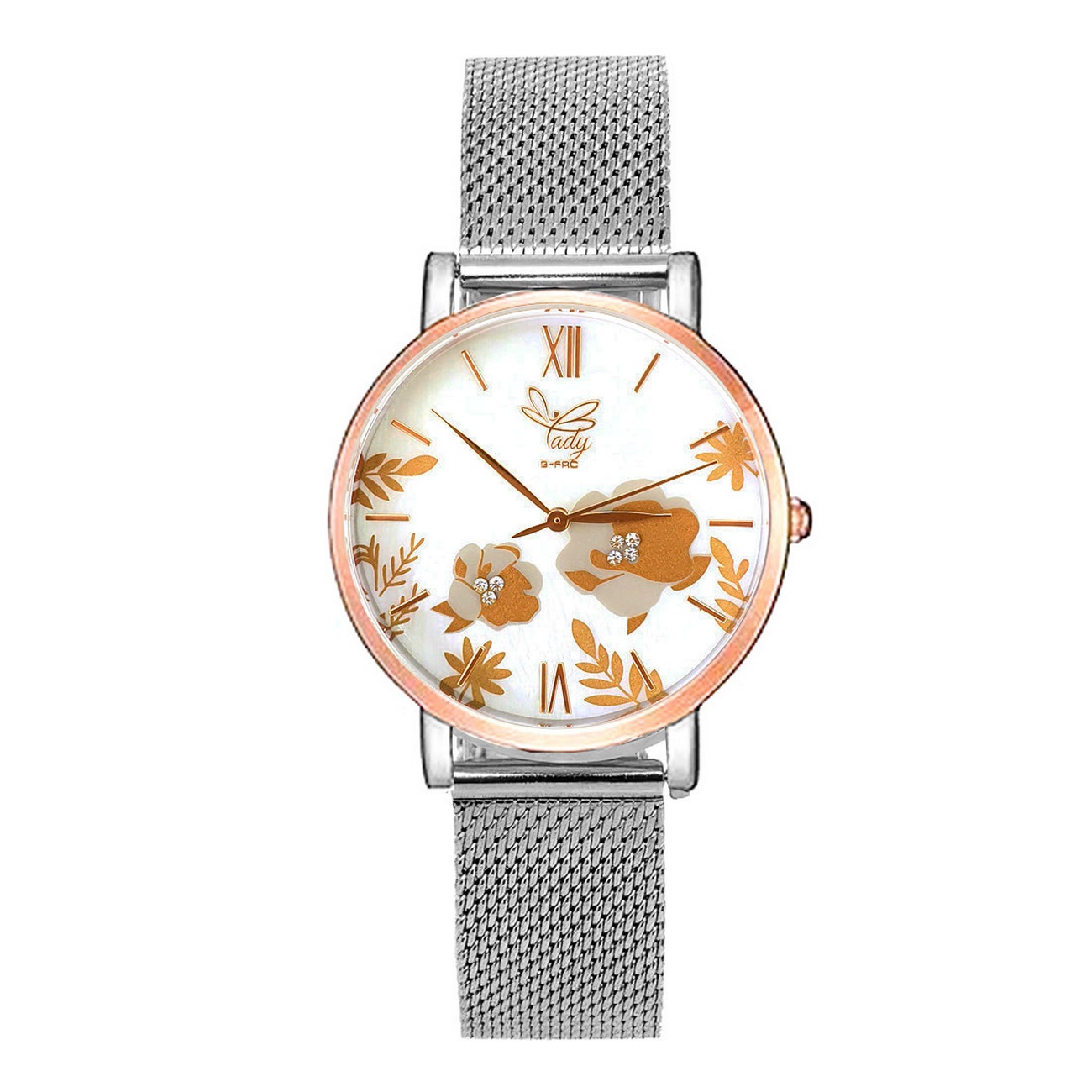 Reloj G-force Original L-624 Flowers Dama Acero + Estuche