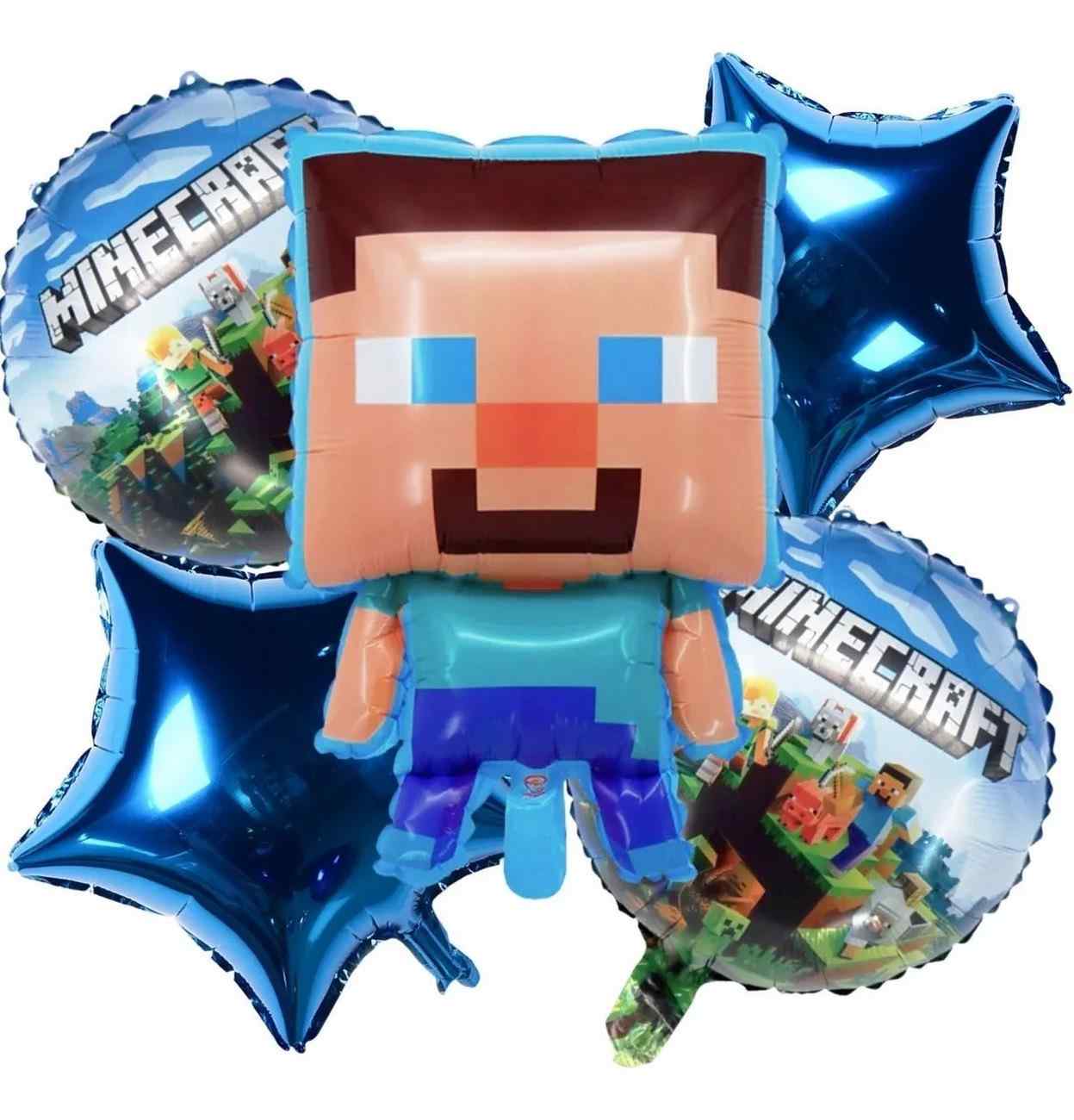 Kit Bouquet Globo Minecraft Feliz Cumpleaños World