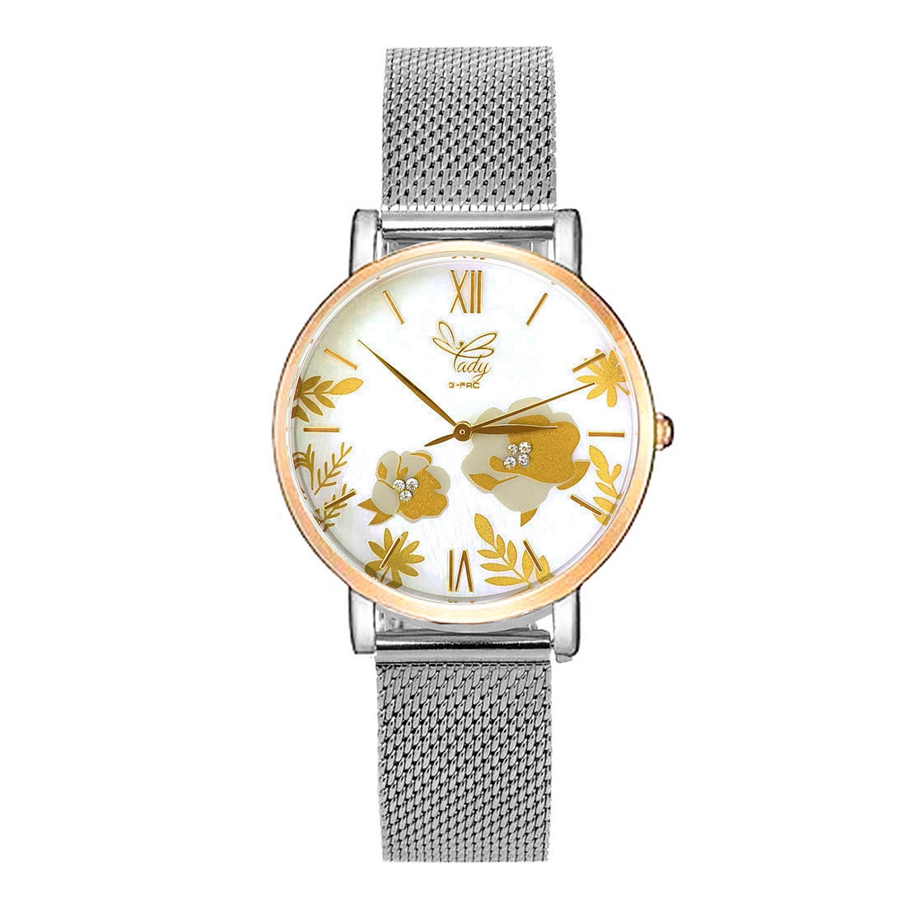 Reloj G-force Original L-624 Flowers Dama Acero + Estuche