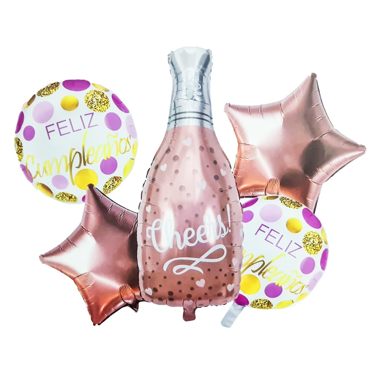 Kit Set Globo Feliz Cumpleaños Botella Champagne Metal Rosa