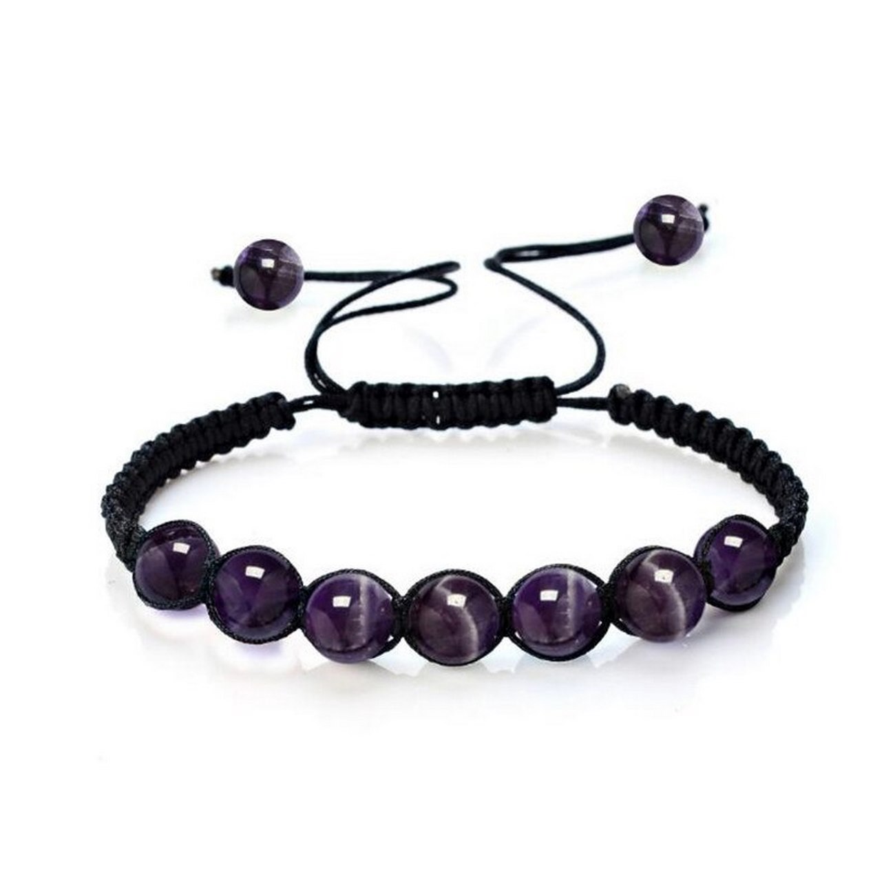 Pulsera Cuarzos Amatista Tejida Unisex + Estuche 