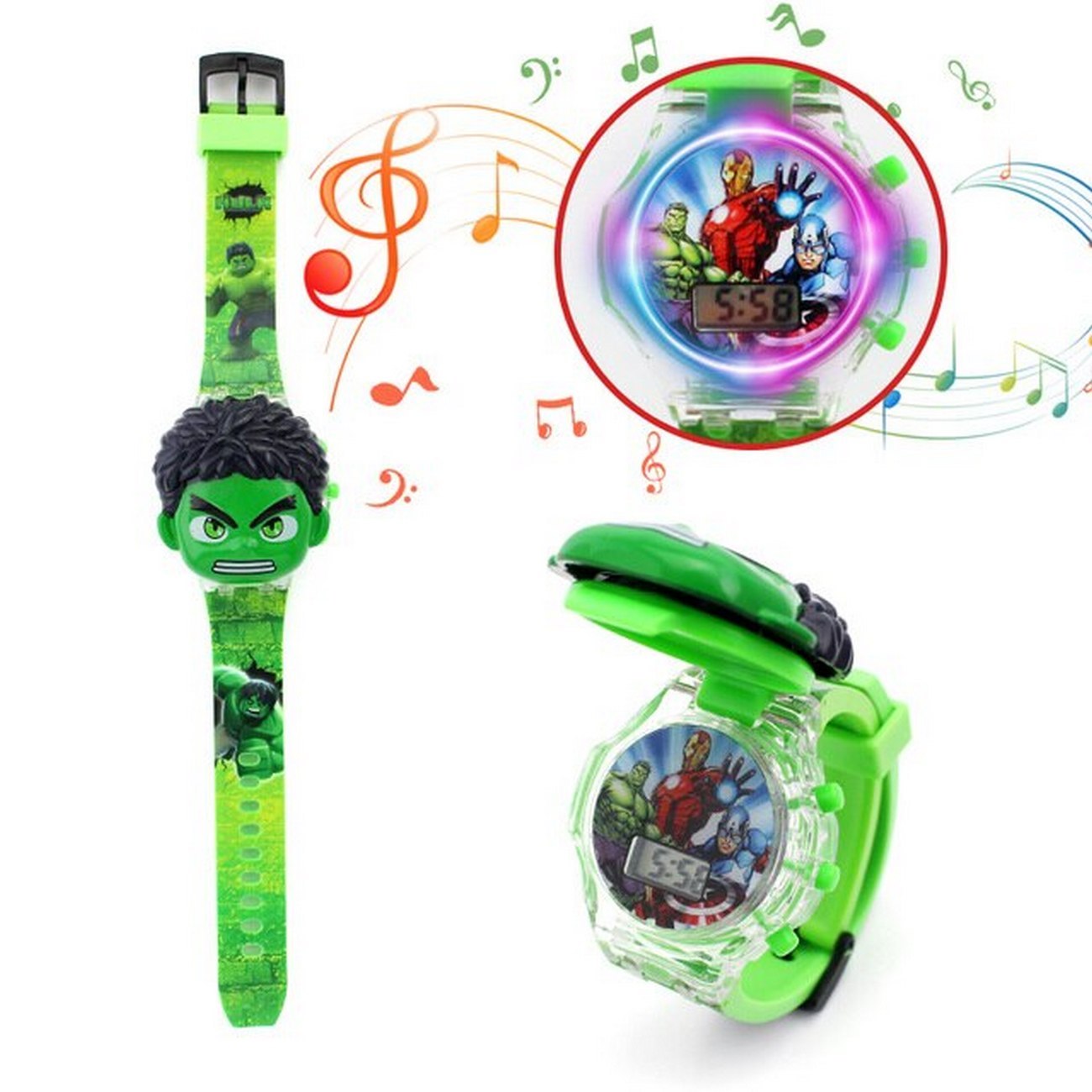 Reloj Niños Digital Luces Sonido Tapa Infantil Hulk