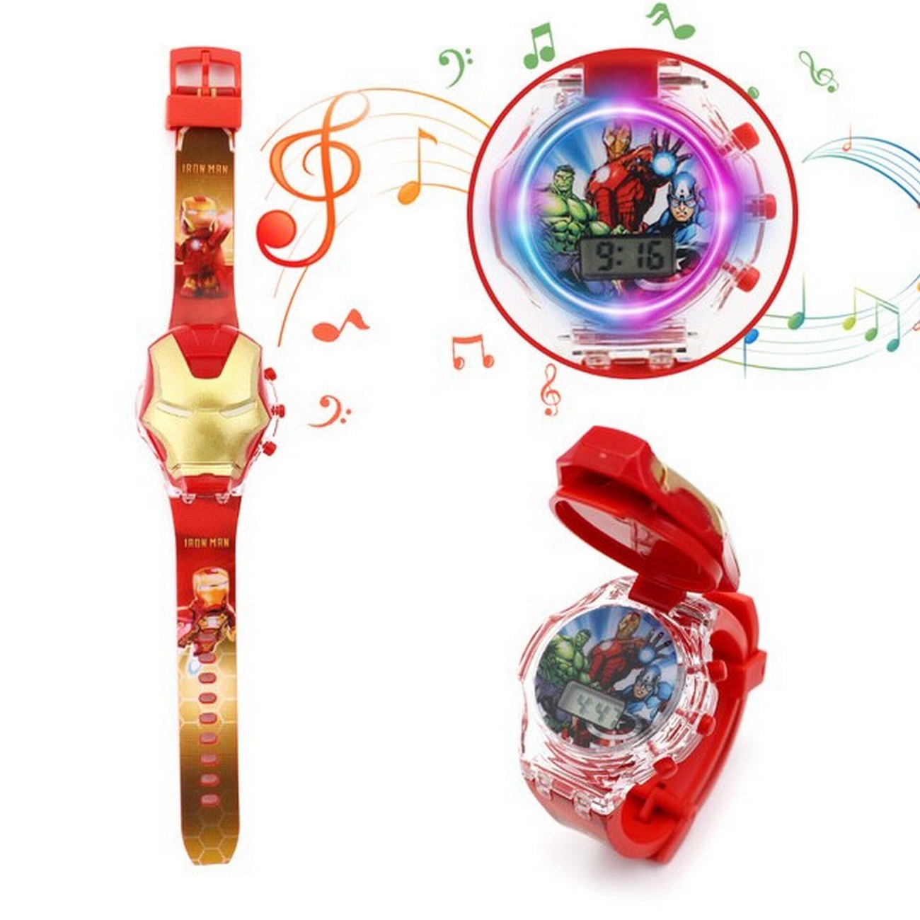 Reloj Niños Digital Luces Sonido Tapa Infantil Iron Man