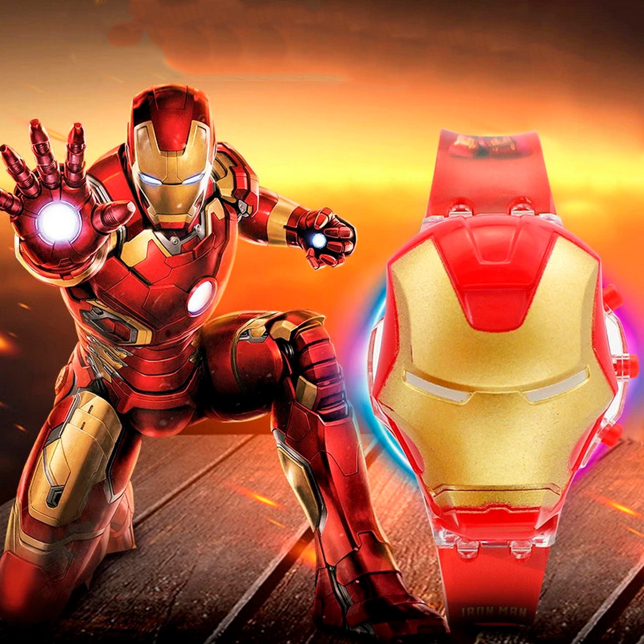 Reloj Niños Digital Luces Sonido Tapa Infantil Iron Man