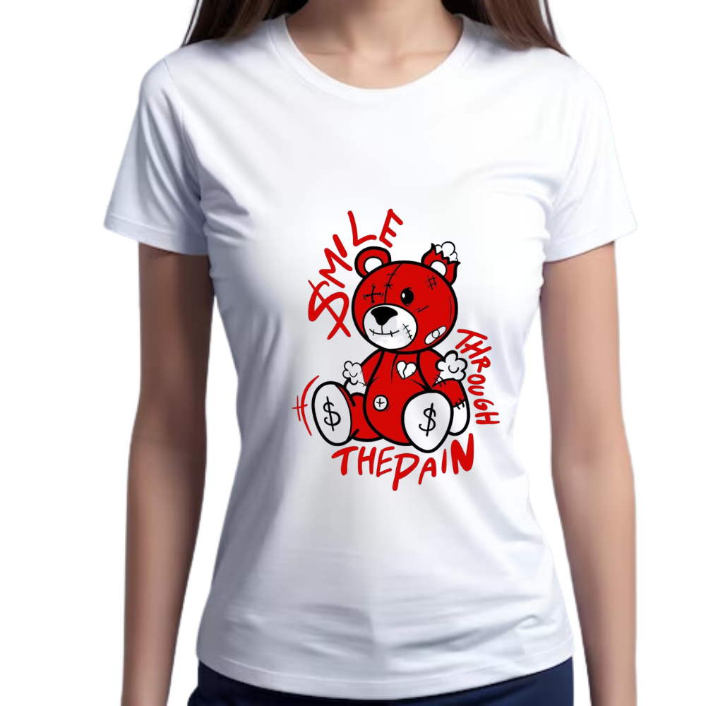 Camiseta Blanca Oso The Pain - T-shirt