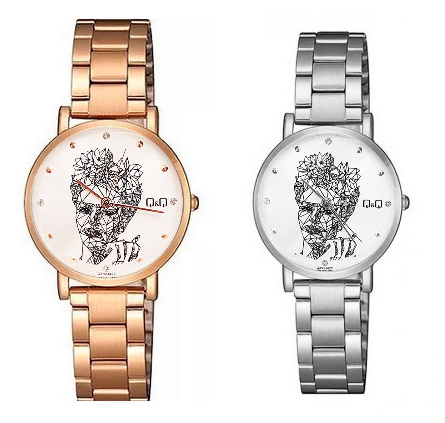 Reloj Q&q Qyq Elegante Frida Kahlo Acero + Estuche Dama