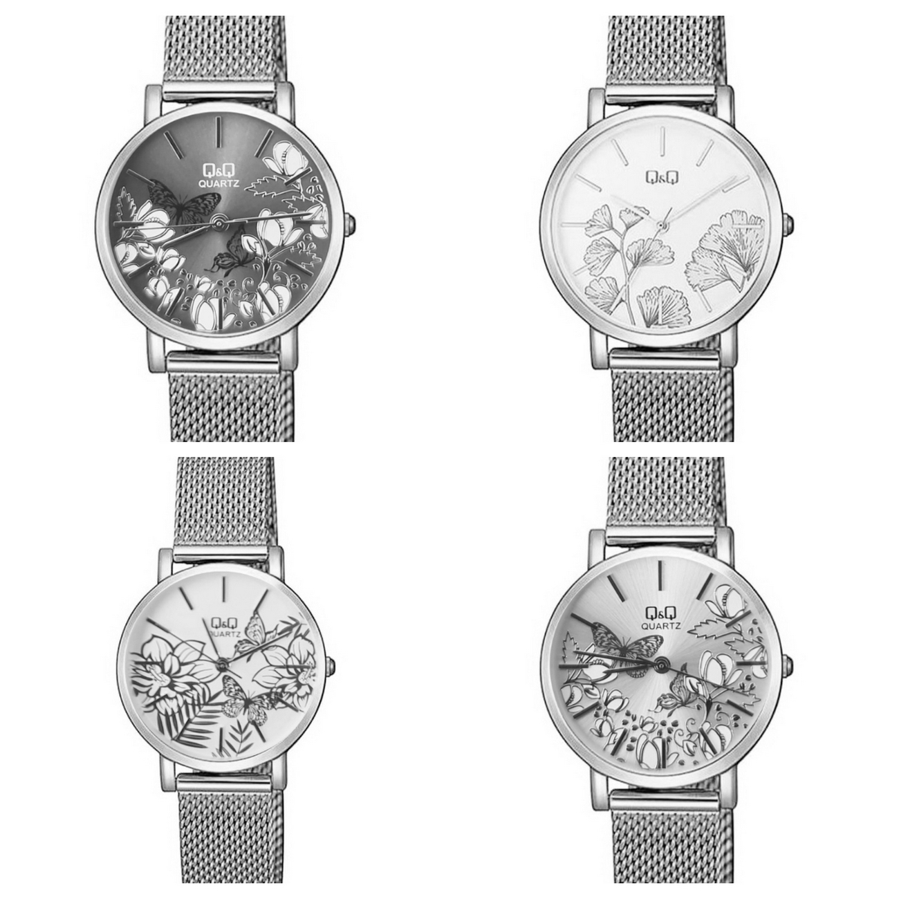 Reloj Q&q Qyq Elegante Flowers Acero Plateado + Estuche Dama