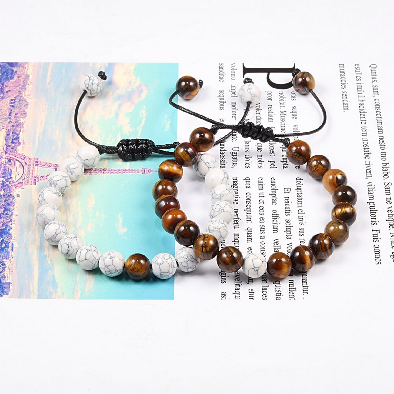 Pulsera Pareja Cuarzo Ojo De Tigre - Piedra Volcanica 