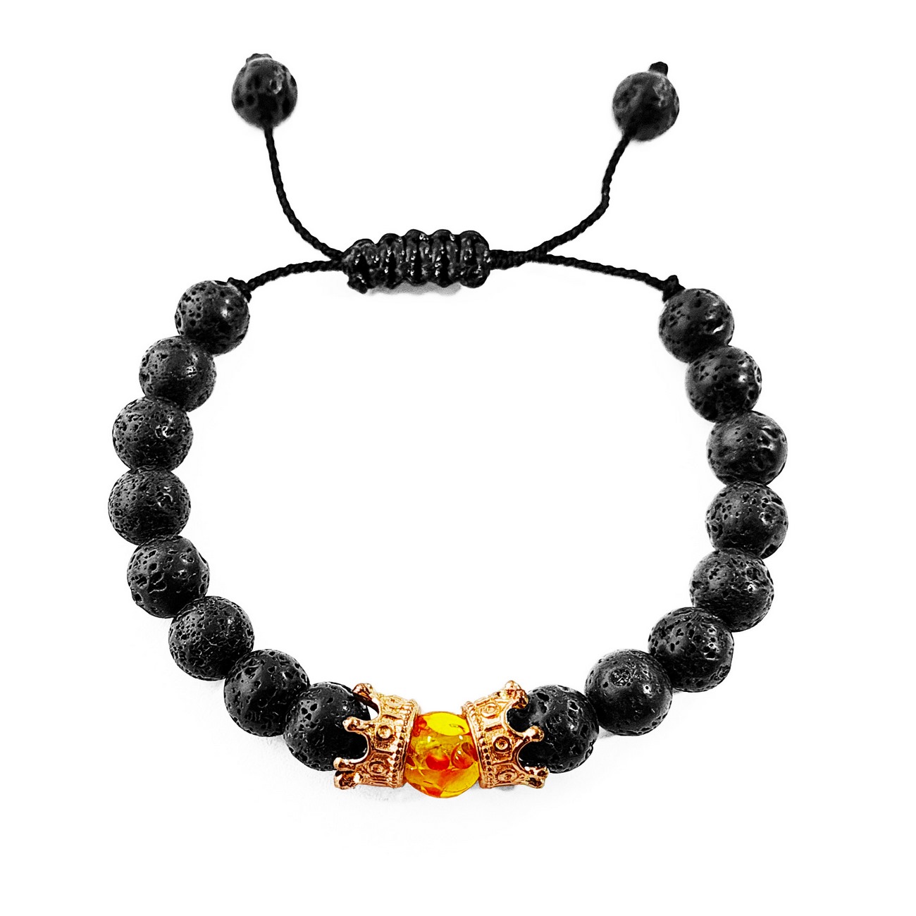 Pulsera Piedra Volcanica King Rey Corona Unisex + Estuche