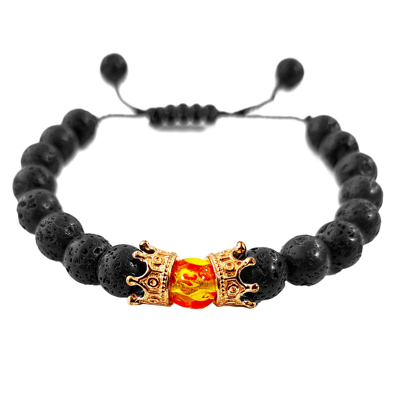 Pulsera Piedra Volcanica King Rey Corona Unisex + Estuche