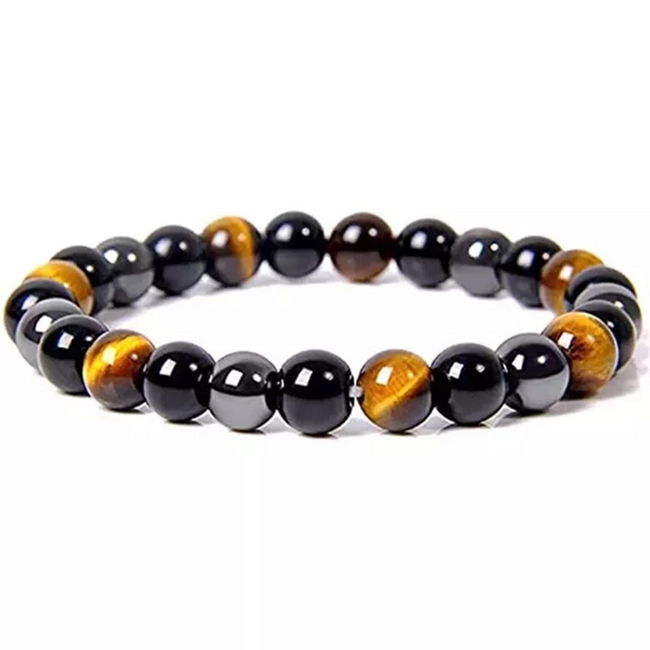 Pulsera Cuarzo Ojo De Tigre - Hematita - Onix + Estuche 