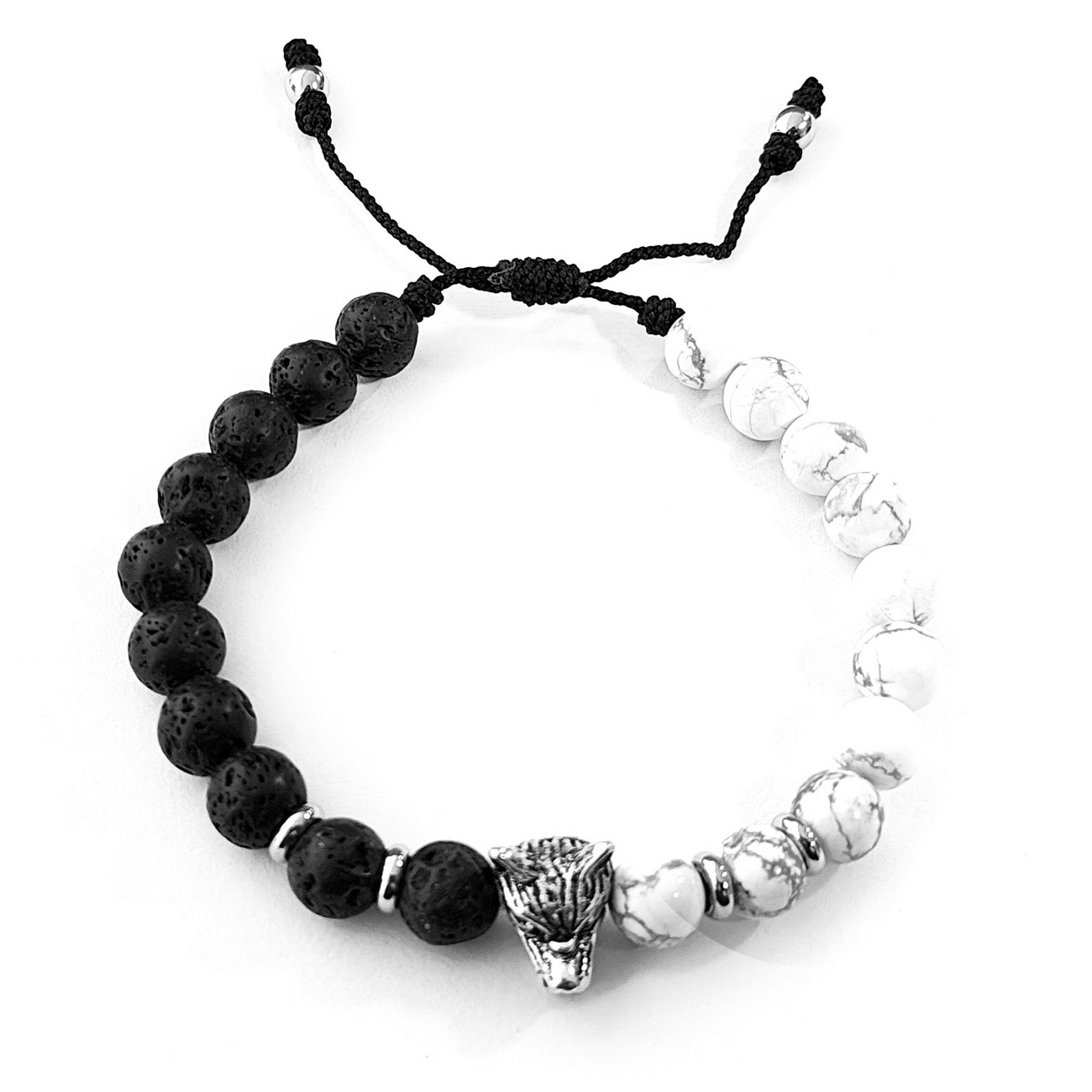 Pulsera Lobo Piedra Volcánica Cuarzo Lechoso Unisex +estuche