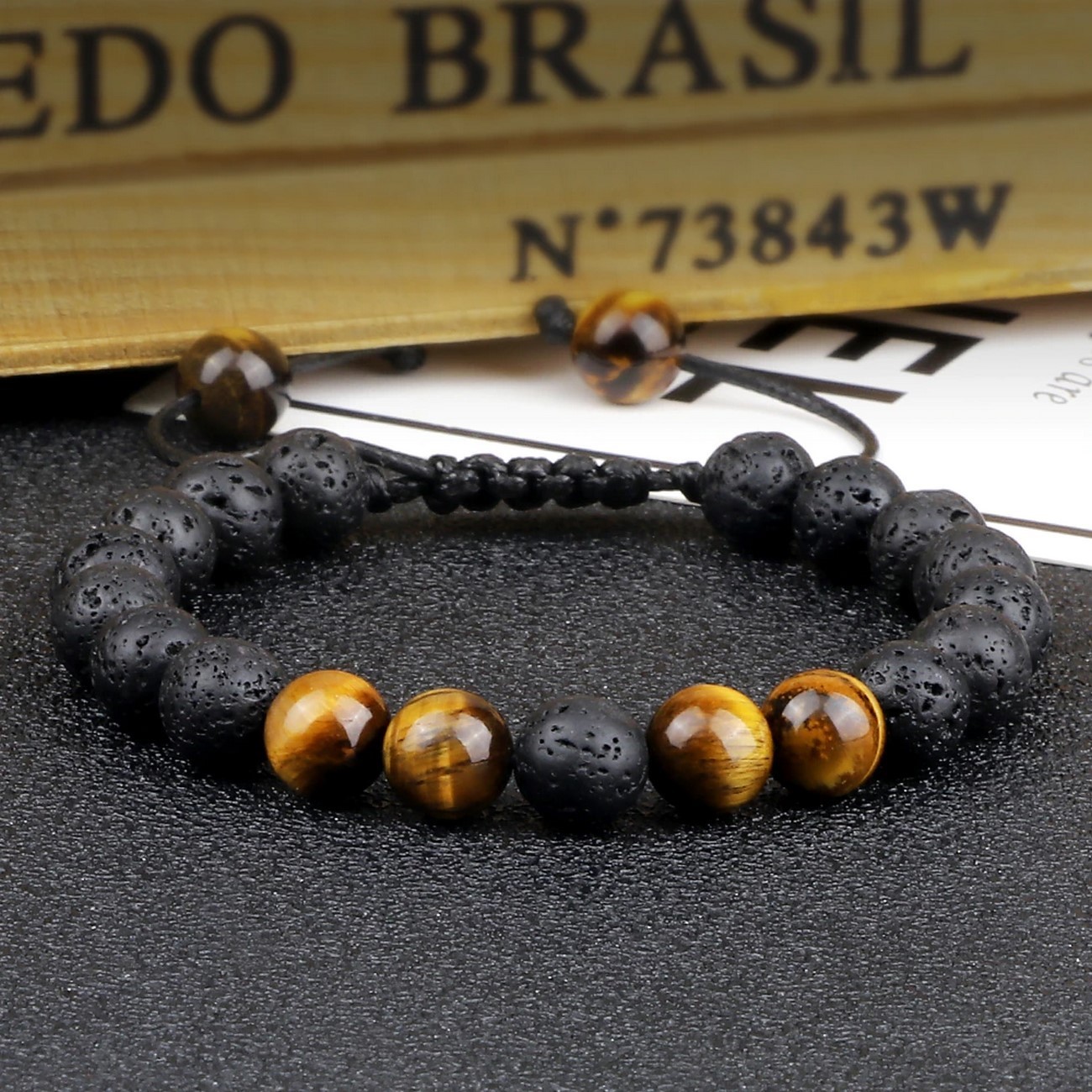 Pulsera Cuarzo Ojo De Tigre Piedra Volcanica Tejida Unisex 