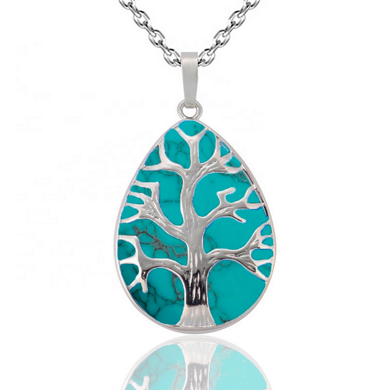 Collar Cuarzo Turquesa Arbol Ovala Energet + Estuche 