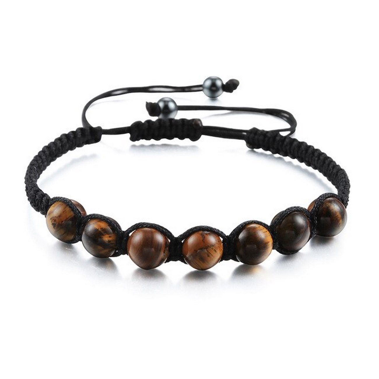 Pulsera Cuarzos Ojo De Tigre Tejida Unisex + Estuche 