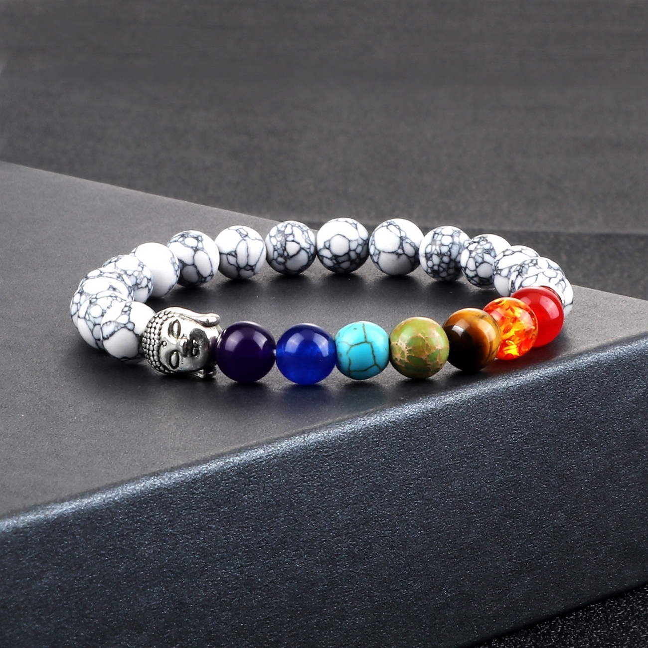 Pulsera Buda Cuarzo Blanco 7 Chakras + Estuche Gamushop