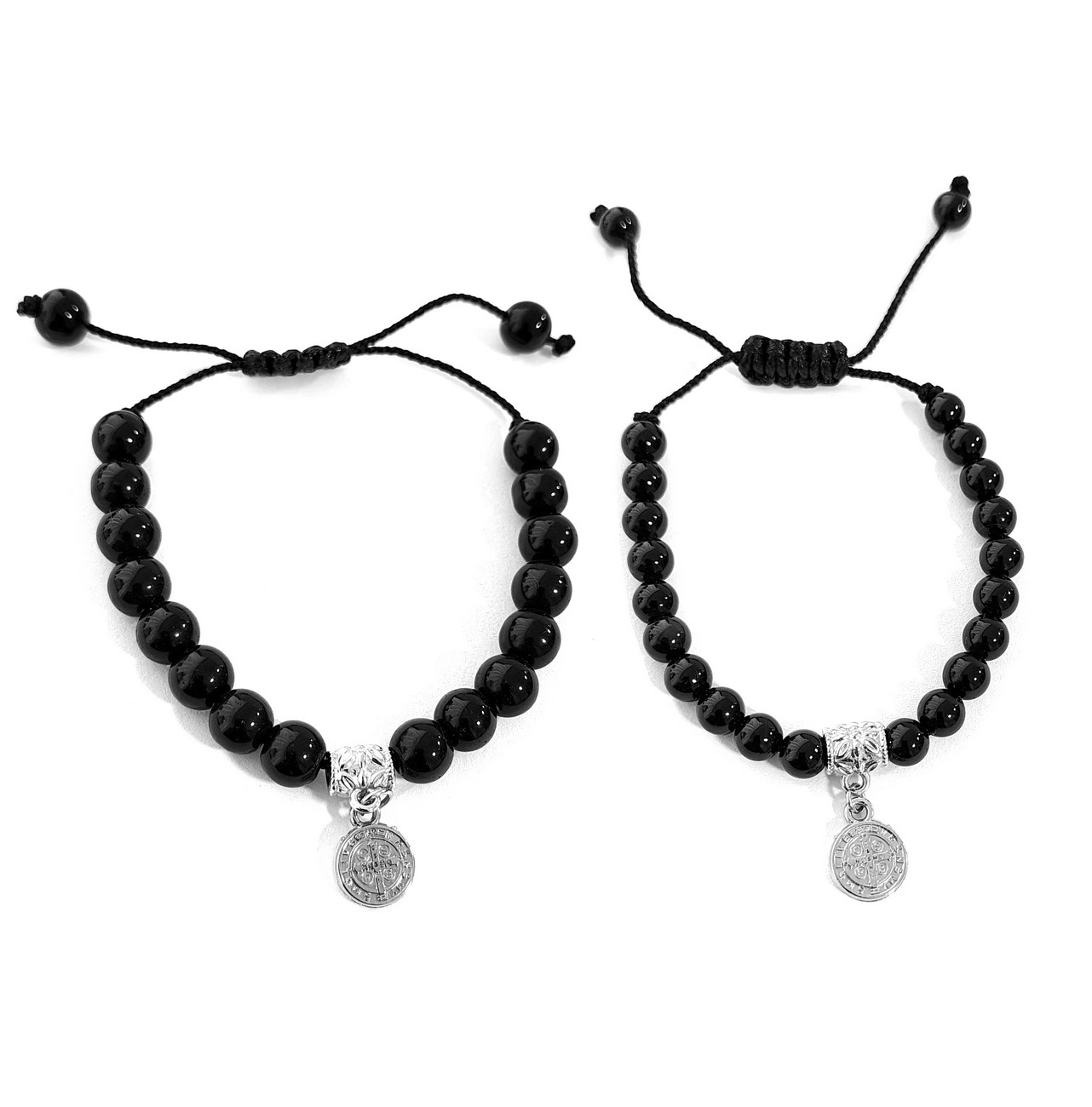 Pulsera Para Pareja San Benito Cuarzo Onix Protecciò+estuche