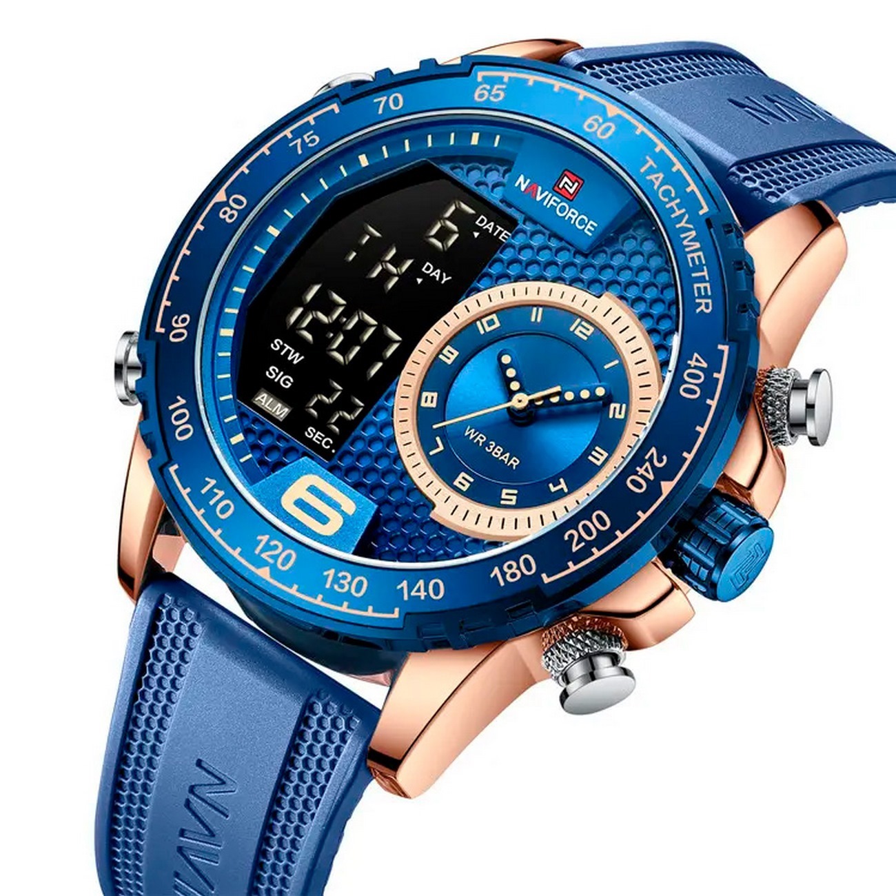 Reloj Naviforce 9199 Digital Master Sport Hombre +estuche Color De La Correa Azul