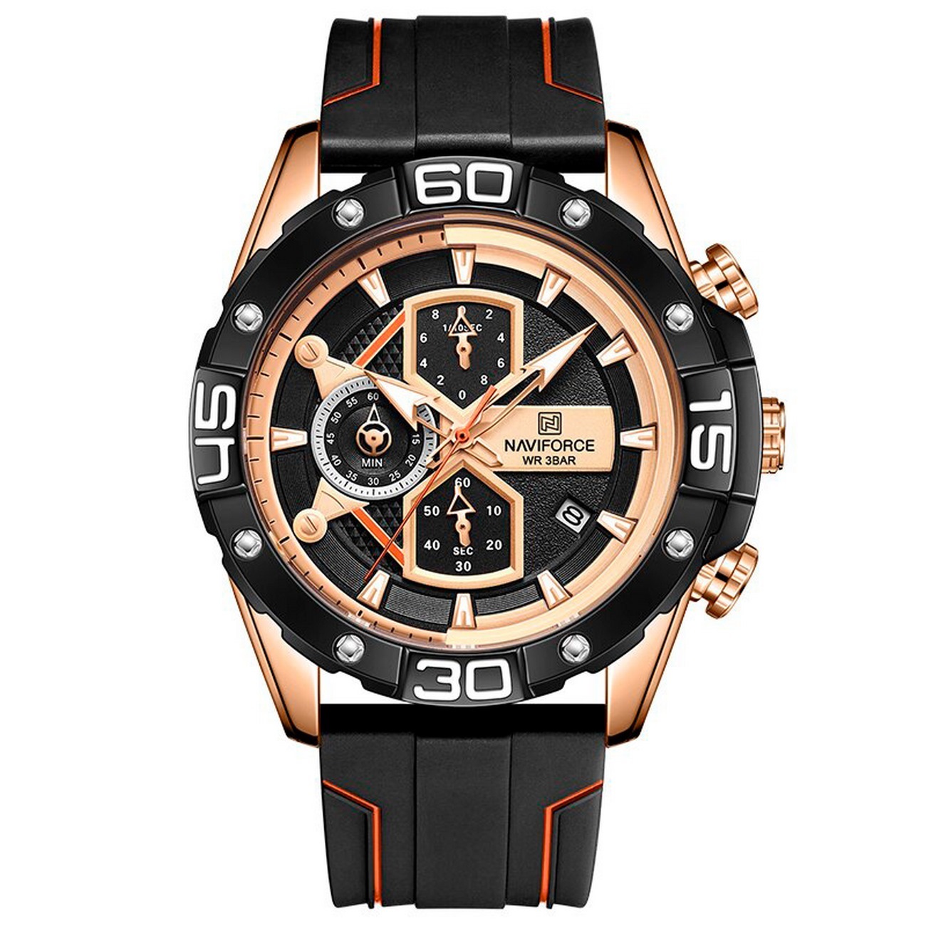 Reloj Naviforce Nf 8018t Cronografo Negro Rojo + Estuche