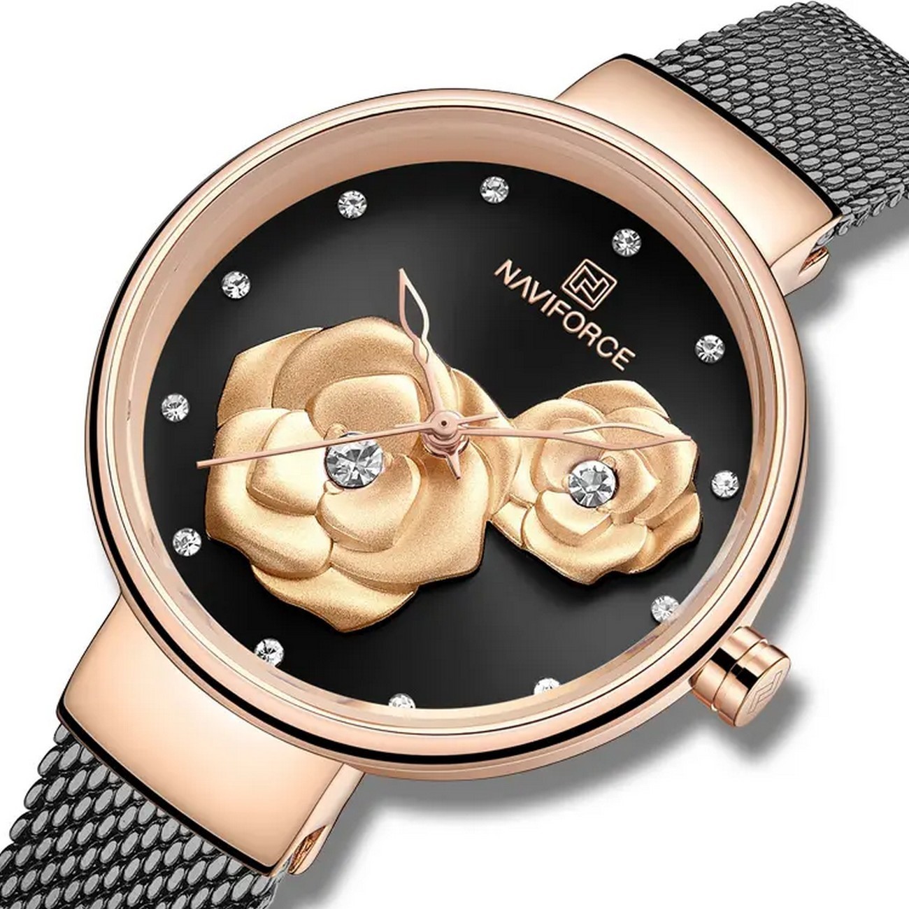 Reloj Naviforce Original Nf 5013l Flor Negro + Estuche