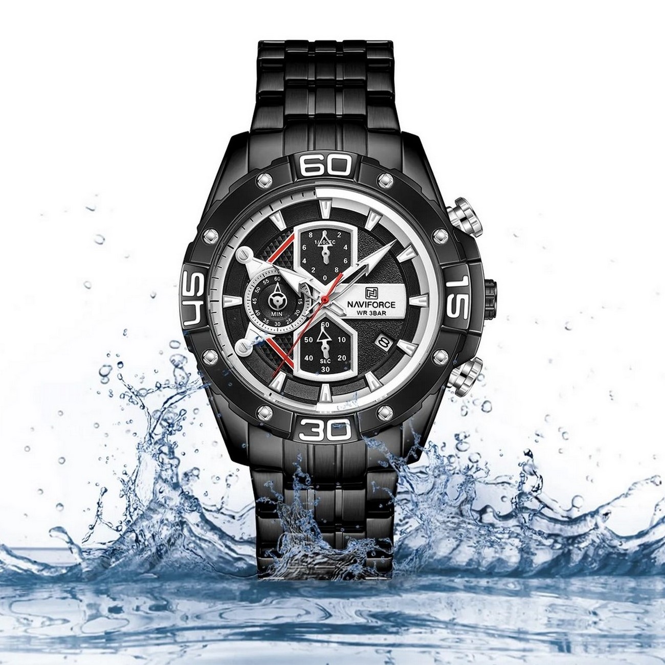 Reloj Naviforce Original Nf 8018m Cronografo Negro + Estuche