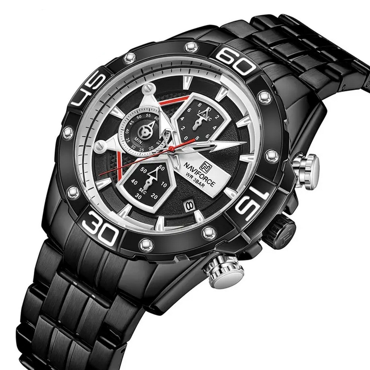 Reloj Naviforce Original Nf 8018m Cronografo Negro + Estuche