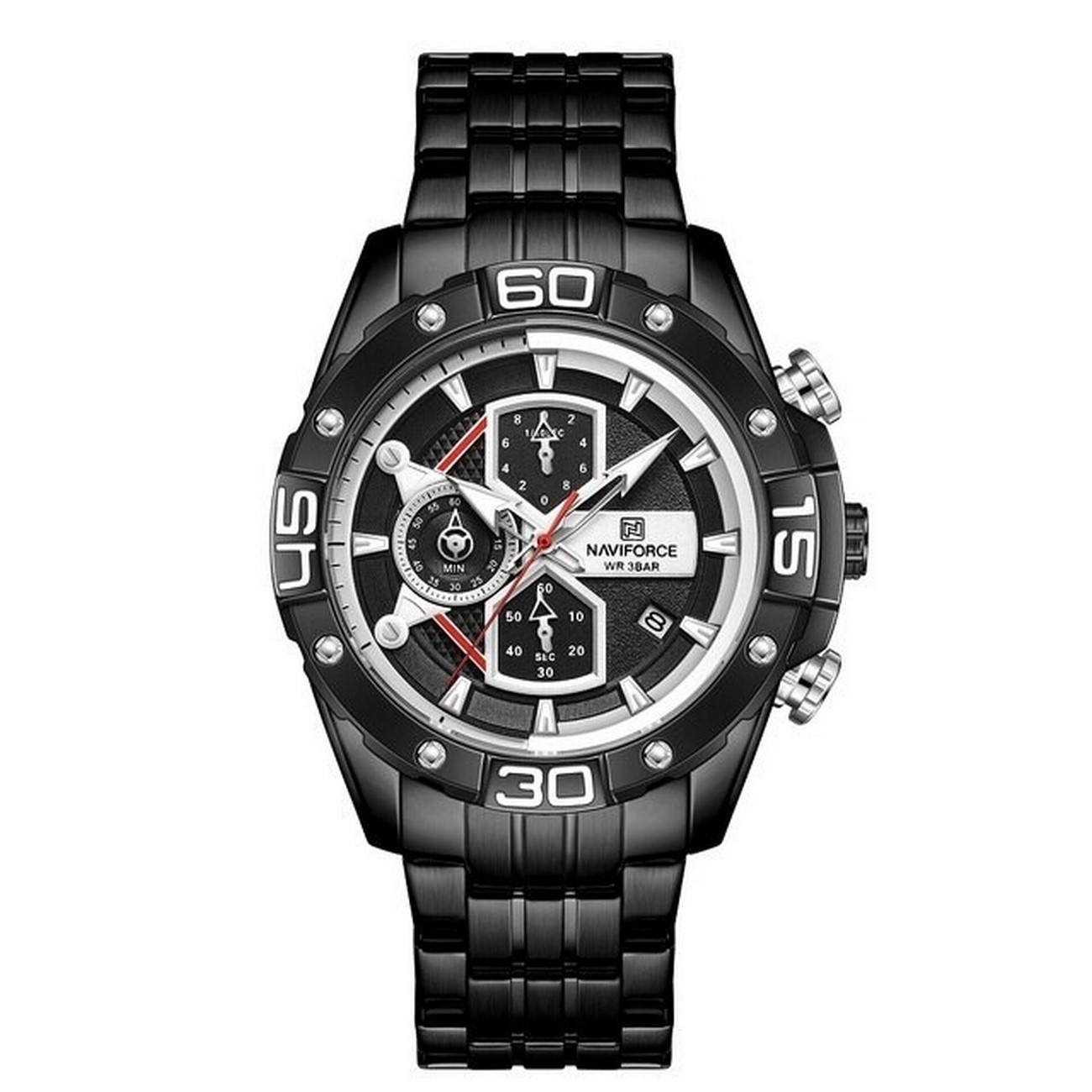 Reloj Naviforce Original Nf 8018m Cronografo Negro + Estuche