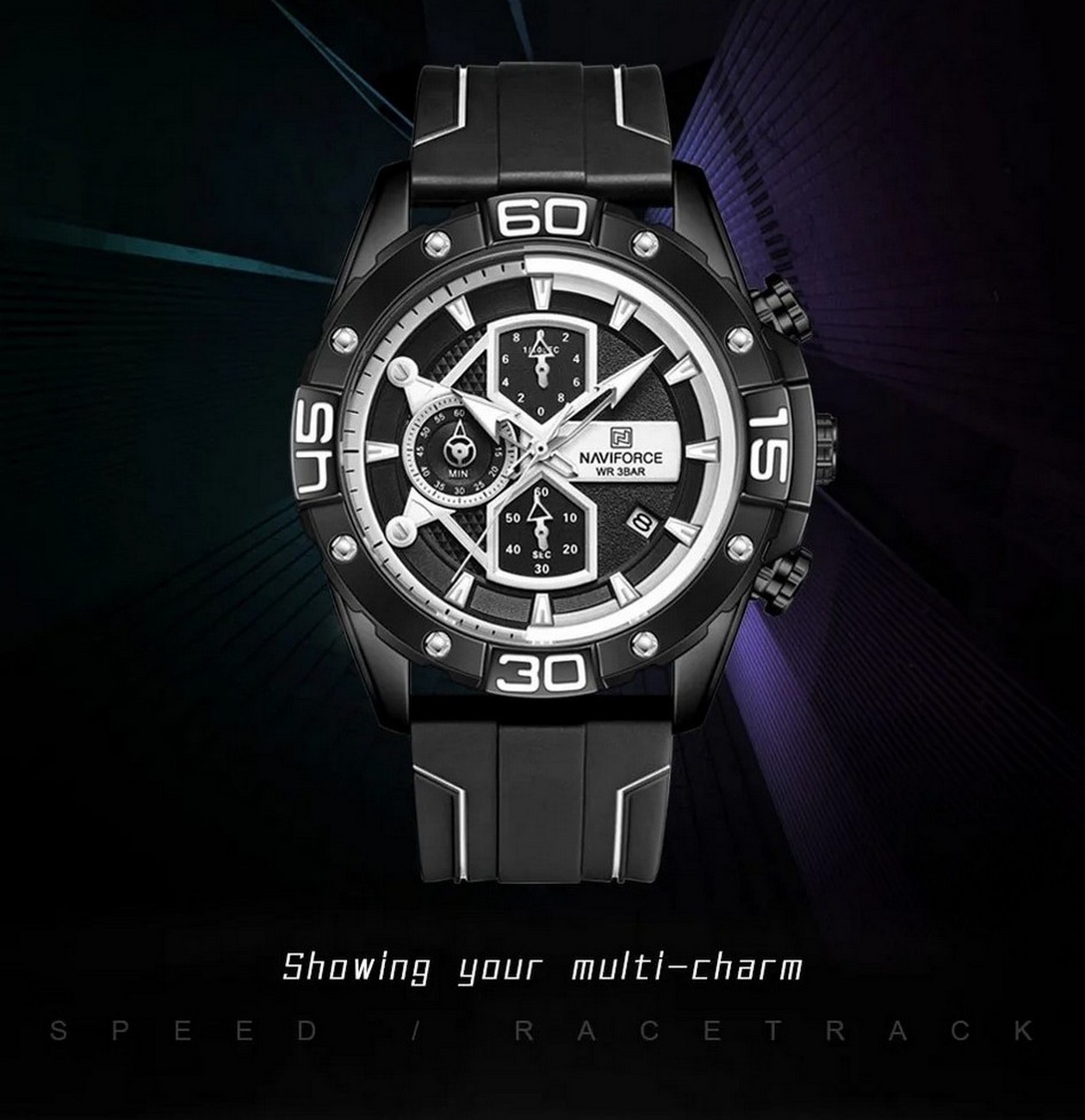 Reloj Naviforce Original Nf 8018t Cronografo Negro + Estuche