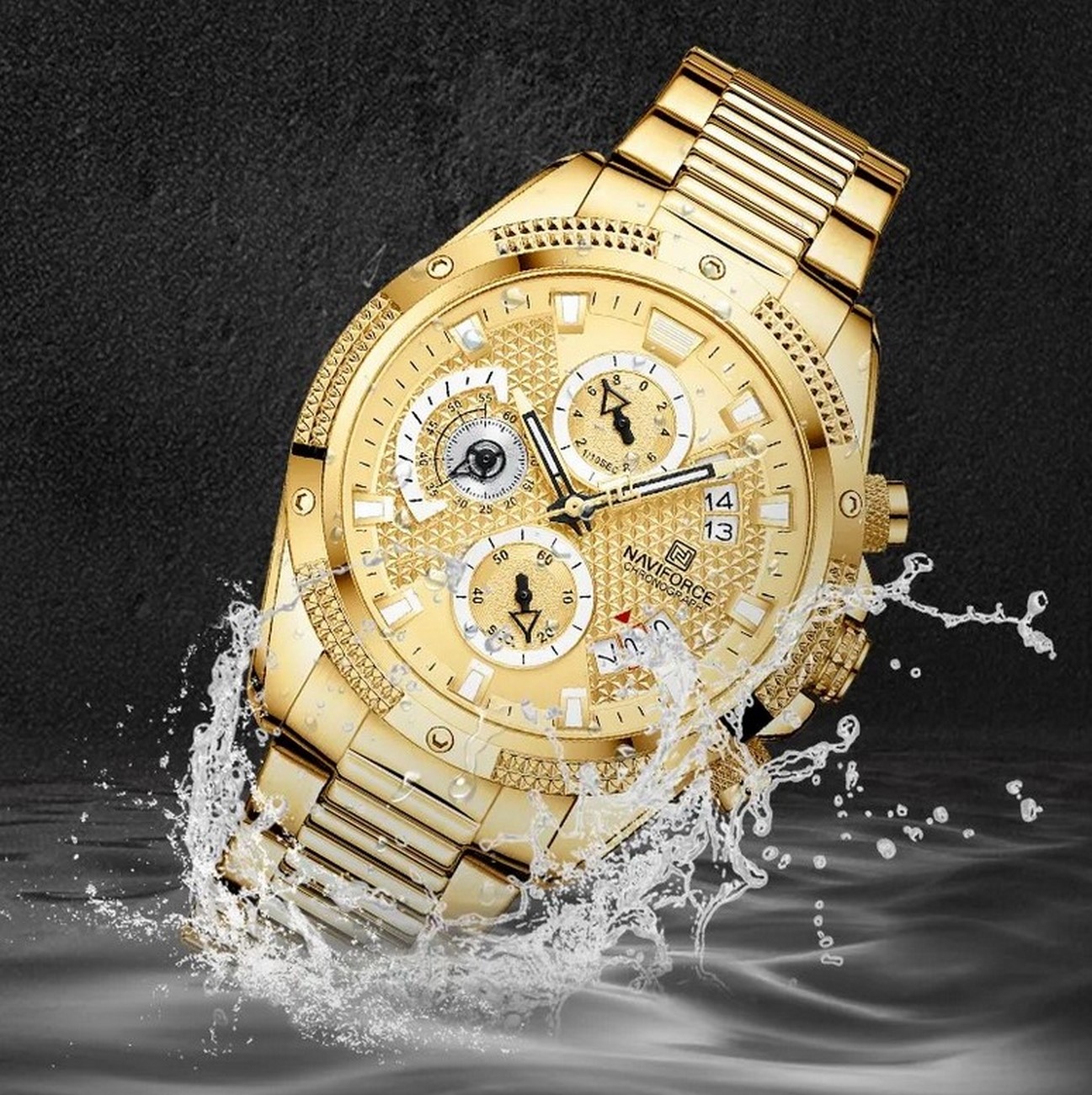 Reloj Naviforce Original Nf 8021 Cronografo Dorado + Estuche