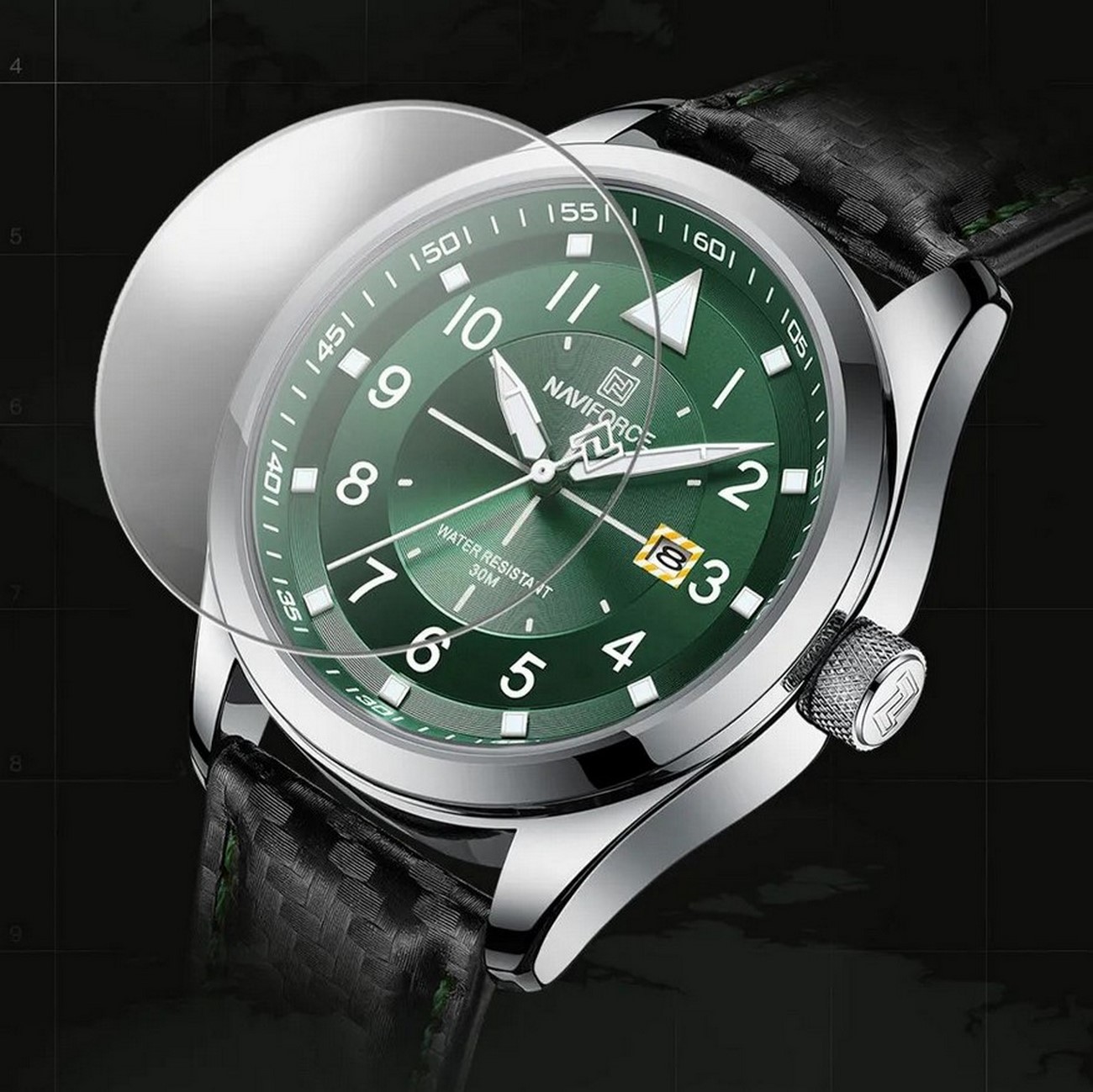 Reloj Naviforce Original Nf 8022 Cuero Verde + Estuche