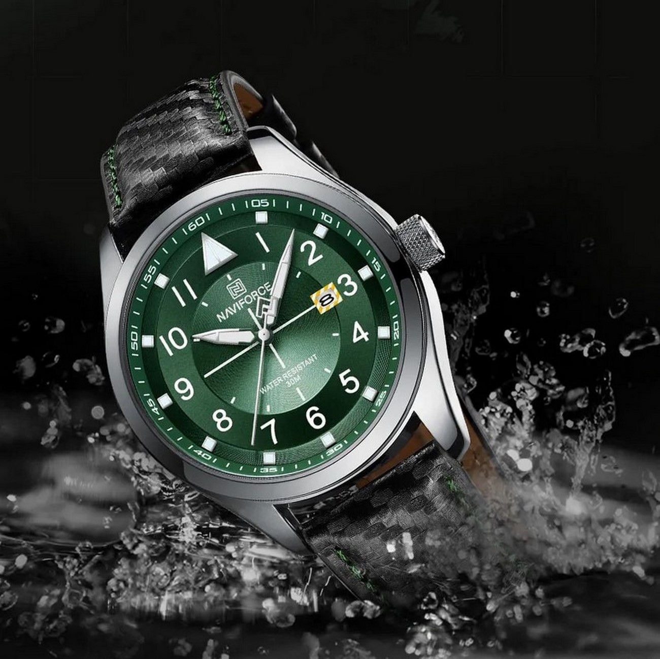 Reloj Naviforce Original Nf 8022 Cuero Verde + Estuche